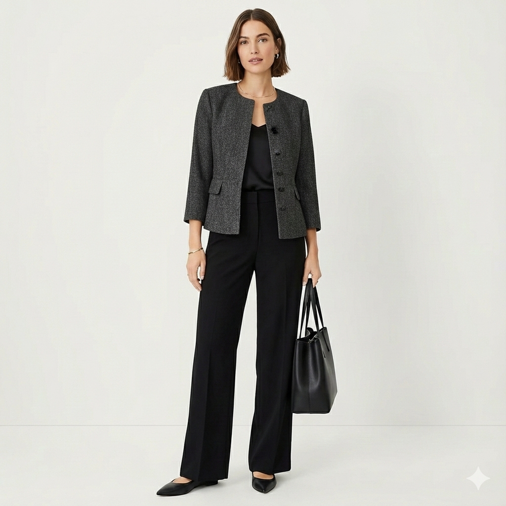 Ann Taylor Factory ¾ Sleeve Button Front Blazer Gray Black White sz 6